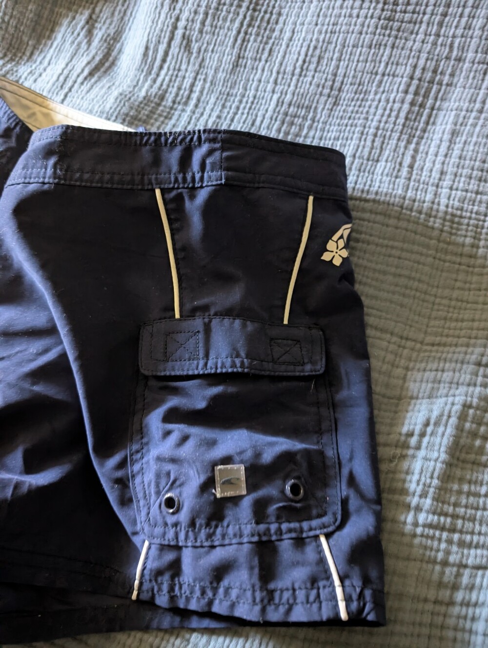 O'Neill Navy Swim Shorts with White Waistband and Logo - Picture 3 of 6